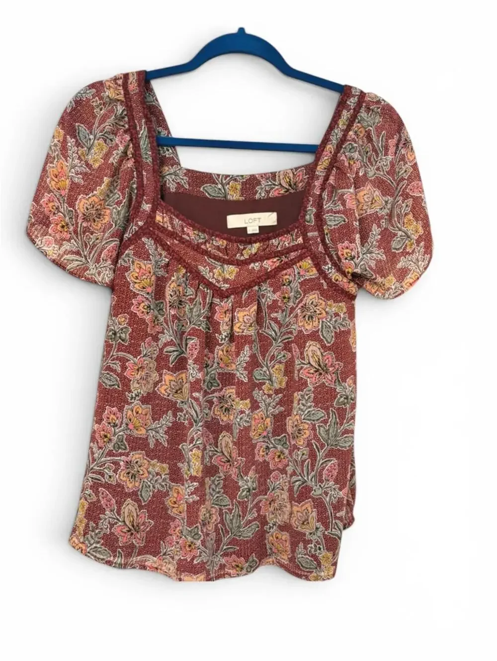 LOFT Floral Puff Sleeve Blouse Size Small